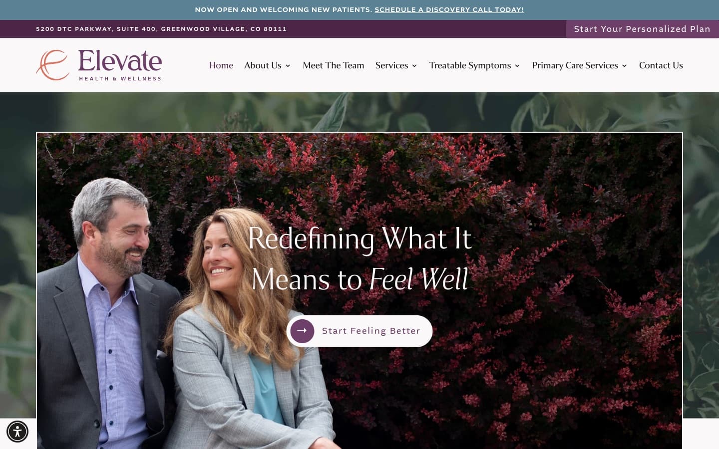 Elevate Health and Wellness homepage